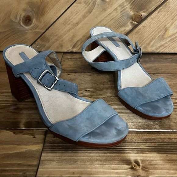 The Frye Company 🌻 Blake Sandals 8M blue suede stacked wood heel - Picture 2 of 6